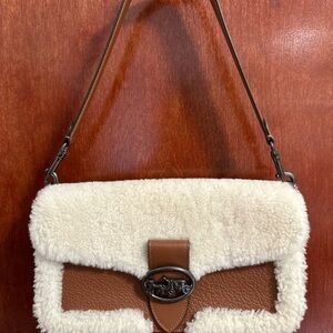 Coach Brown and Cream Shearling Shoulder Bag